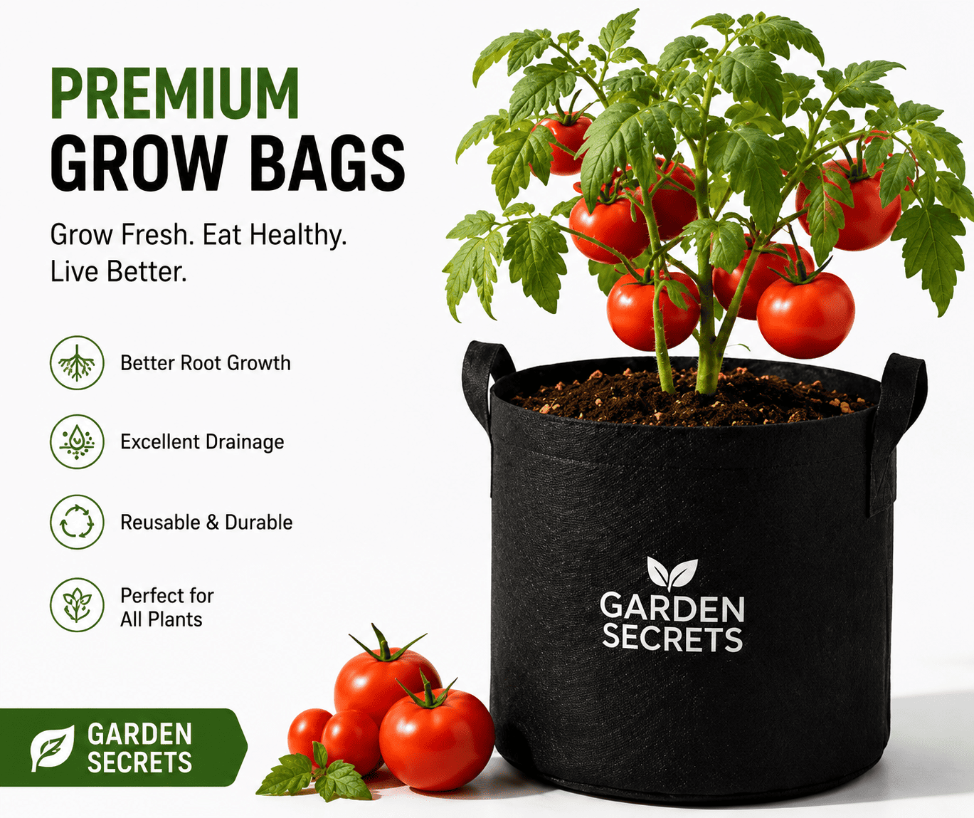 Pack of 2 Premium Grow Bags for Vegetables, Flowers & Fruits